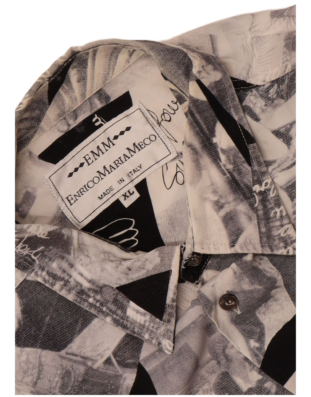 Vintage herre grafisk skjorte XL grå patchwork