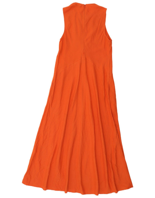 Zara Dame Ærmeløs A-Line Kjole UK 12 Medium Orange Linen