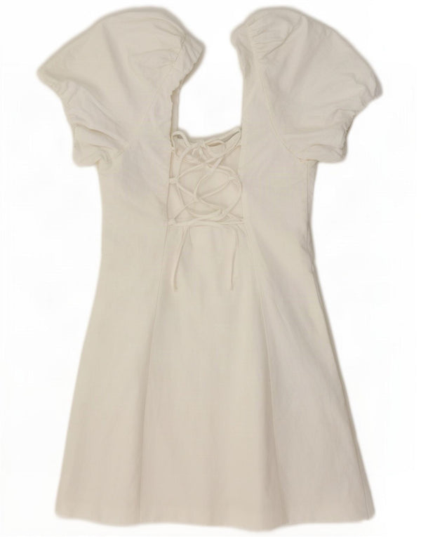 Zara Dame Mini Off Shoulder Kjole UK 8 Small White Viscose