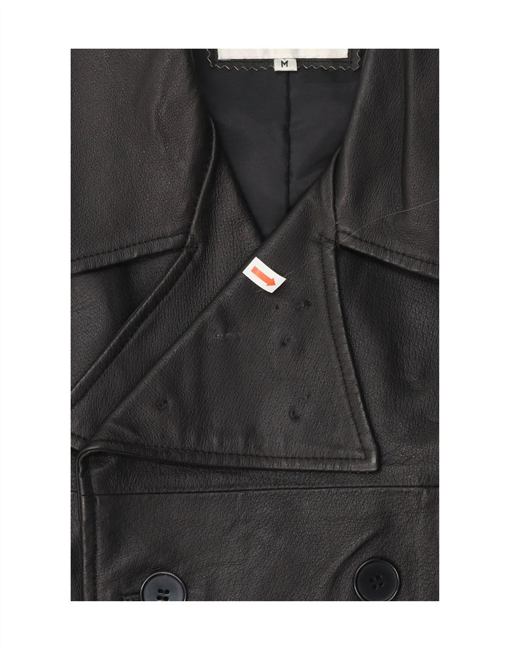 VINTAGE Mens Leather Coat UK 38 Medium Black Leather