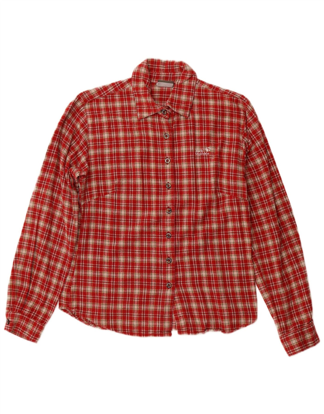 JACK WOLFSKIN Womens Flannel Shirt UK 12 Medium Red Check Cotton