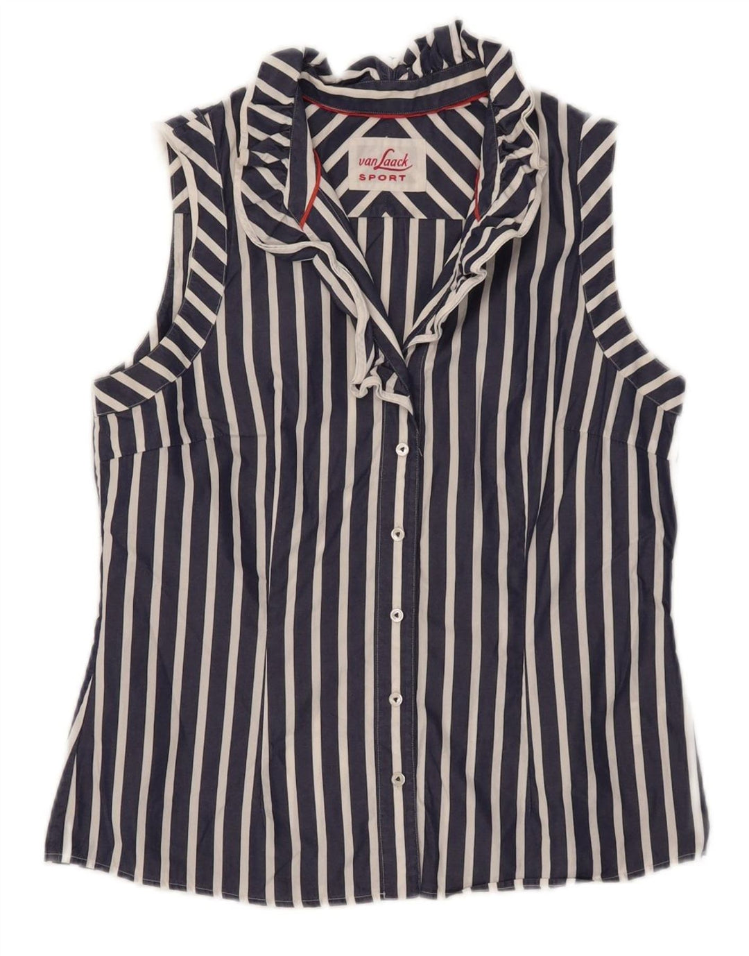 Van Laack Dame ærmeløs skjorte bluse UK 12 Mellem marineblå stribet