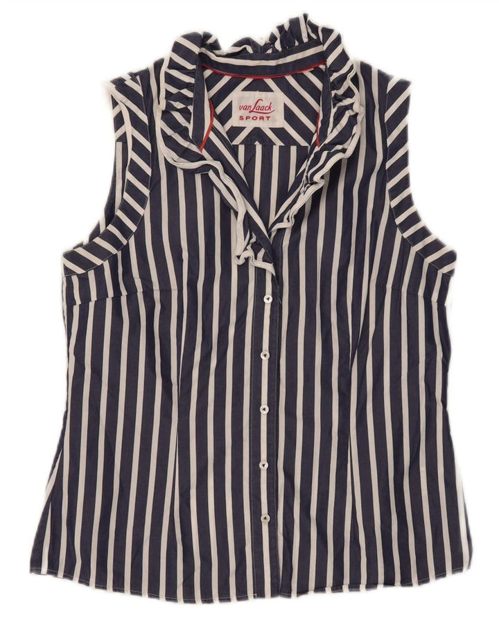 Van Laack Dame ærmeløs skjorte bluse UK 12 Mellem marineblå stribet