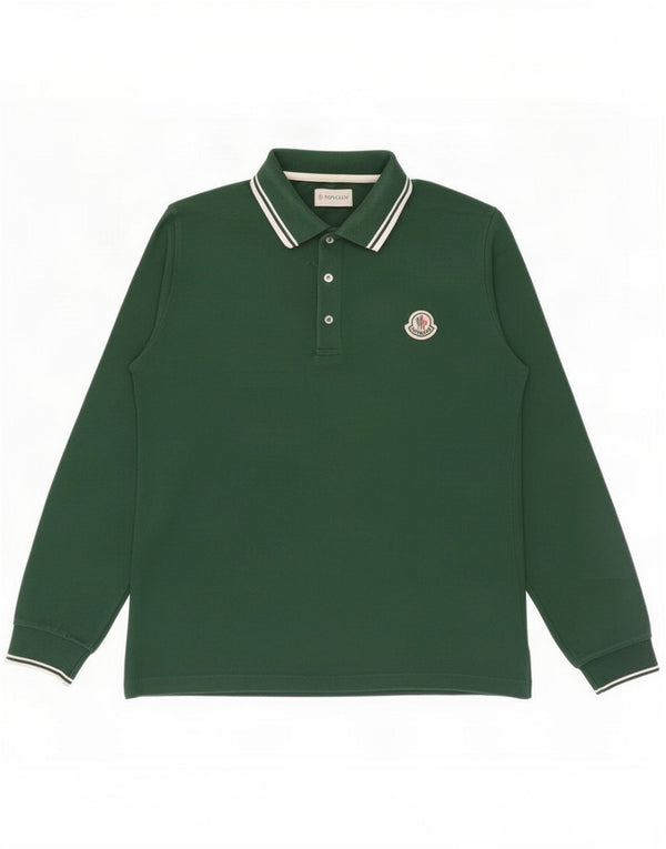 Moncler Boys Long Sleeve Polo Shirt 13-14 Years Green Cotton
