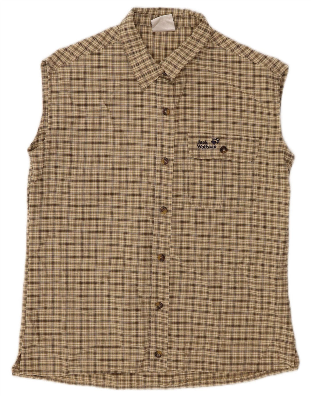 JACK WOLFSKIN ærmeløs skjorte til kvinder UK 10 Lille beige ternet polyester