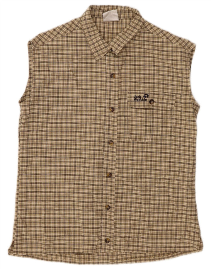 JACK WOLFSKIN ærmeløs skjorte til kvinder UK 10 Lille beige ternet polyester