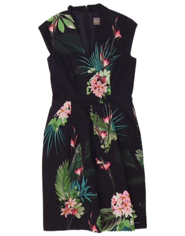 Phase Eight Womens Sheath Dress UK 10 Small Navy Blue Floral Cotton