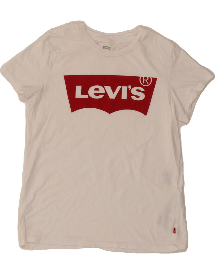 LEVI'S Womens Graphic T-Shirt Top UK 10 Small White Cotton Vintage Levi's and Second-Hand Levi's from Messina Hembry 