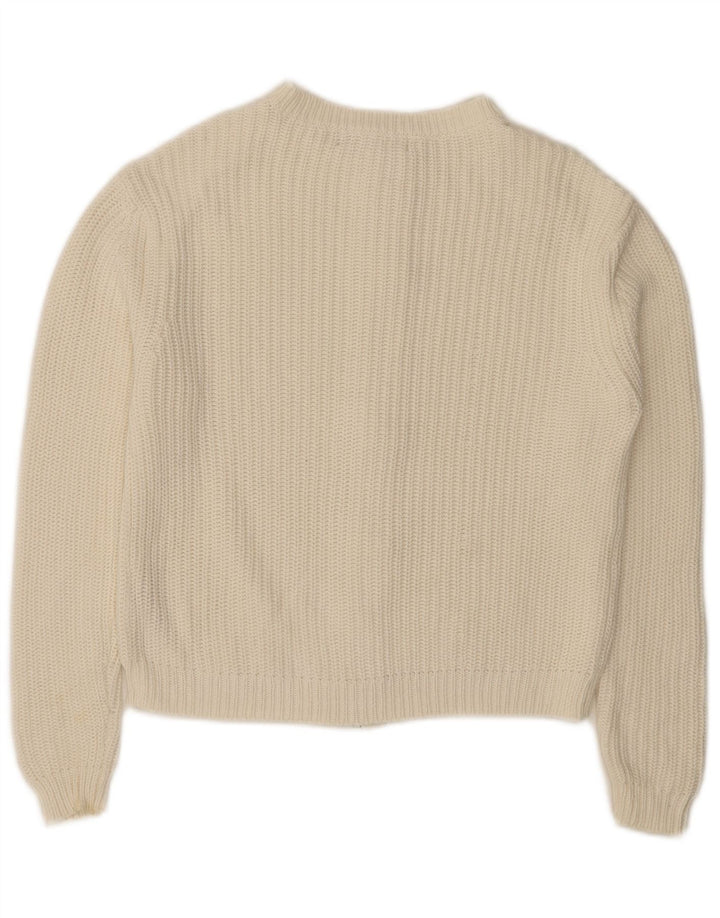 Marks & Spencer dame cardigan sweater med lynlås UK 14 Medium hvid bomuld