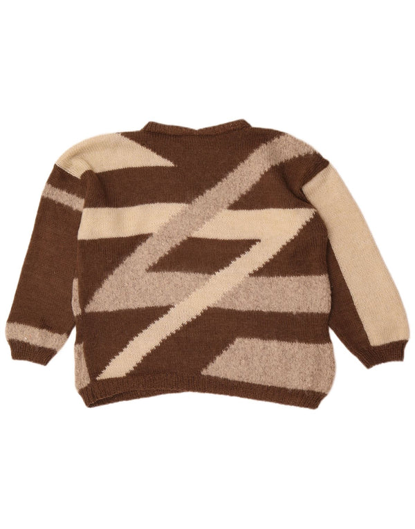 Vintage dame sweater med rund hals DK 16 Stor brun farveblok