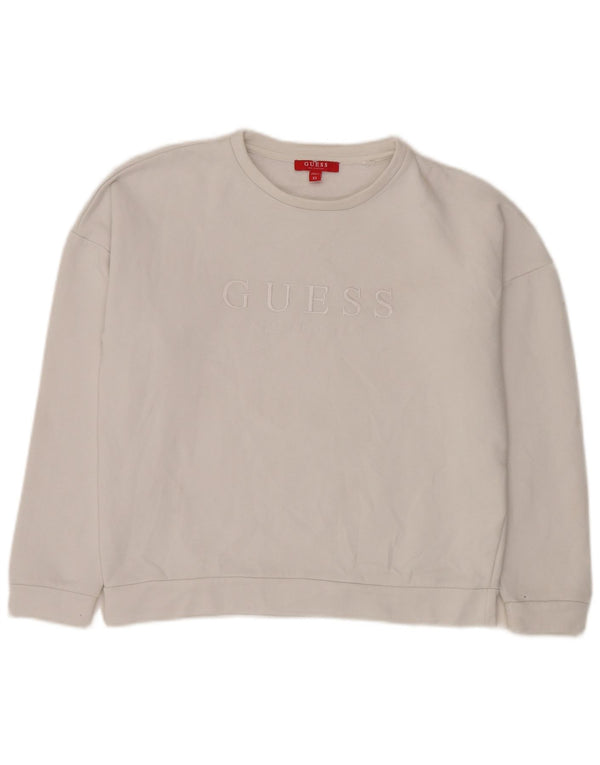 Guess Womens Grafisk Relaxed Fit Sweatshirt Jumper UK 6 XS Hvid Bomuld