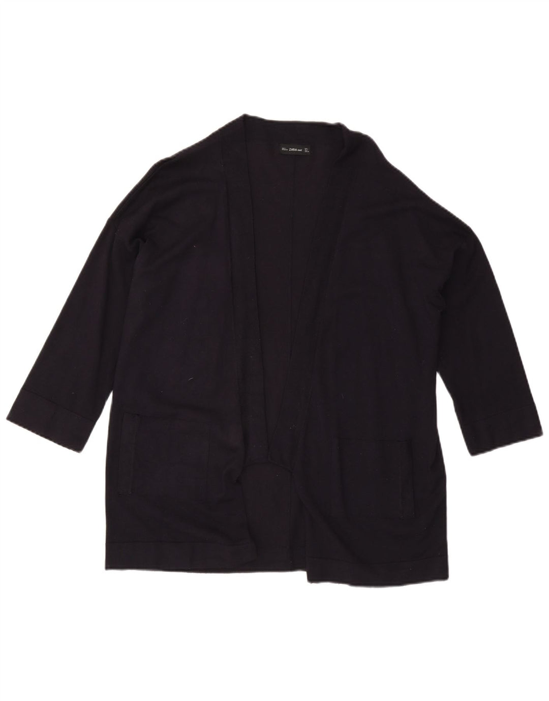 Zara Dame 3/4 ærmet åben cardigan sweater UK 16 Large Navy Blue