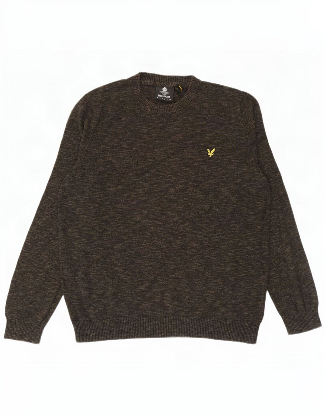 Lyle & Scott Herre sweater med rund hals, stor Khaki Flecked Bomuld