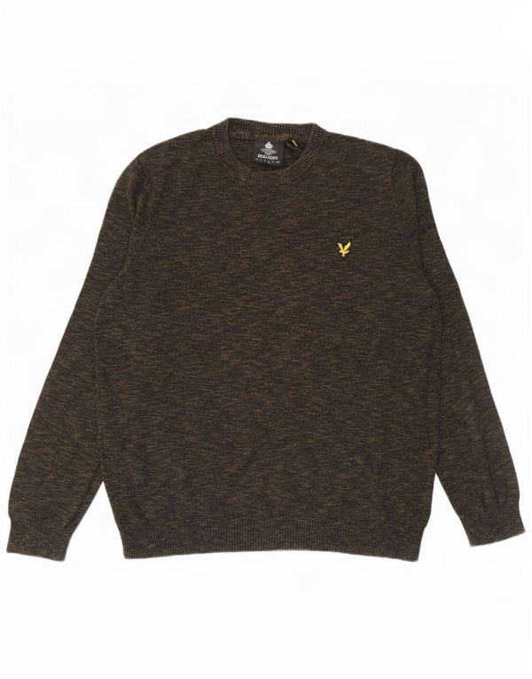 Lyle & Scott Herre sweater med rund hals, stor Khaki Flecked Bomuld