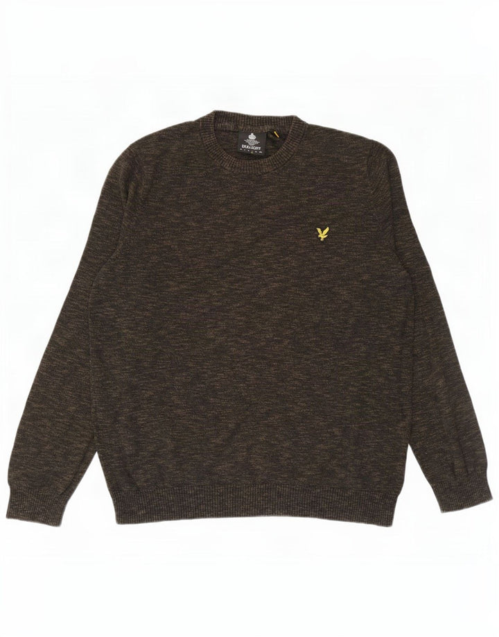 Lyle & Scott Herre sweater med rund hals, stor Khaki Flecked Bomuld