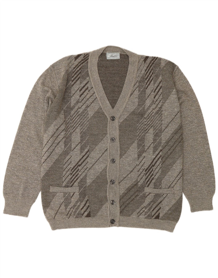 Rodes Herre Cardigan Sweater XL Grå Geometrisk Uld