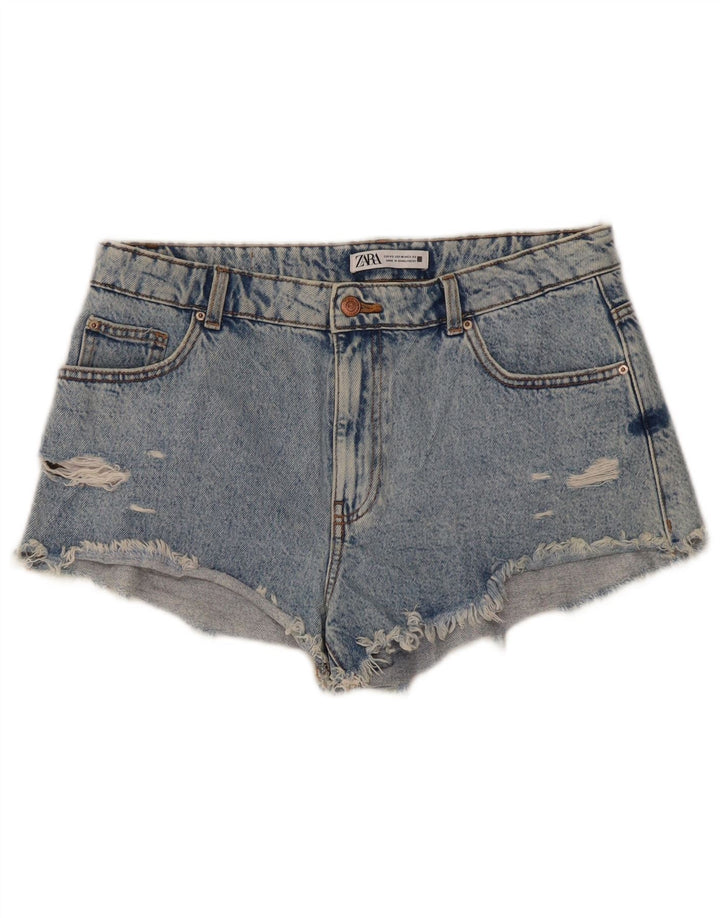 Zara Womens Distressed Denim Shorts EU 42 Large W32 Blue