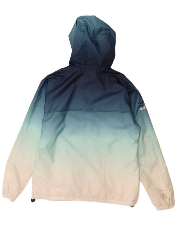 Superdry Windcagoule regnjakke med hætte til kvinder UK 18 XL Blå Colourblock