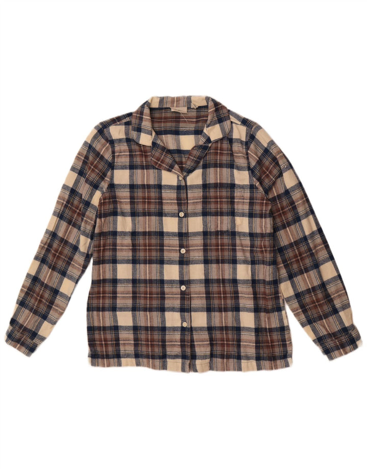 L.L.Bean Dame Oversized Flanell Shirt UK 10 Small Beige Check