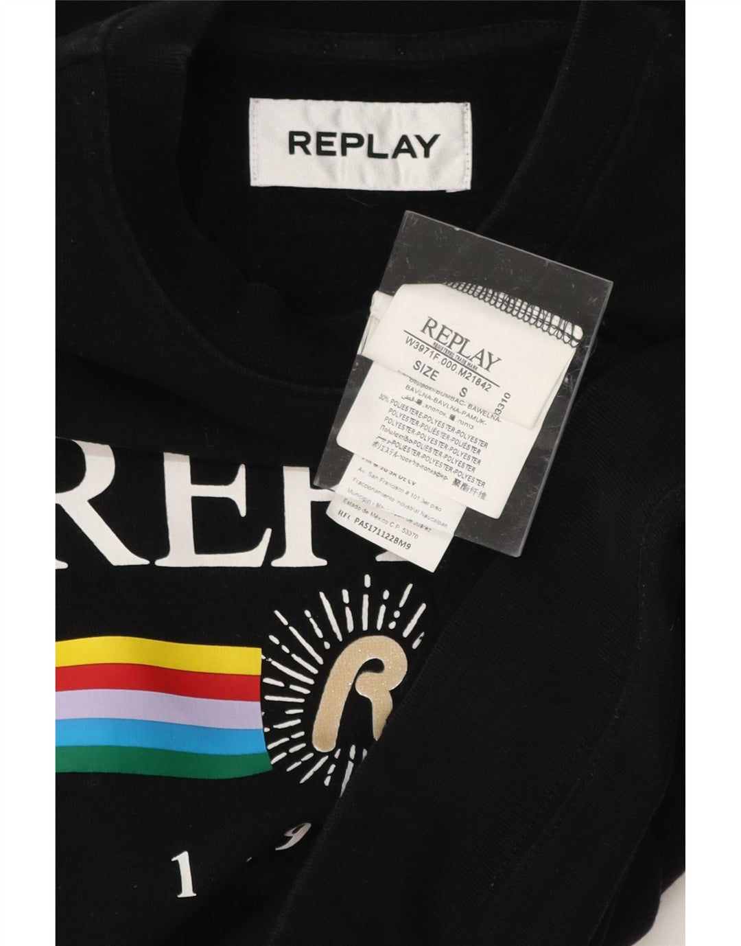 REPLAY Womens Graphic Sweatshirt Jumper UK 10 Small Black Cotton Vintage Replay and Second-Hand Replay from Messina Hembry 