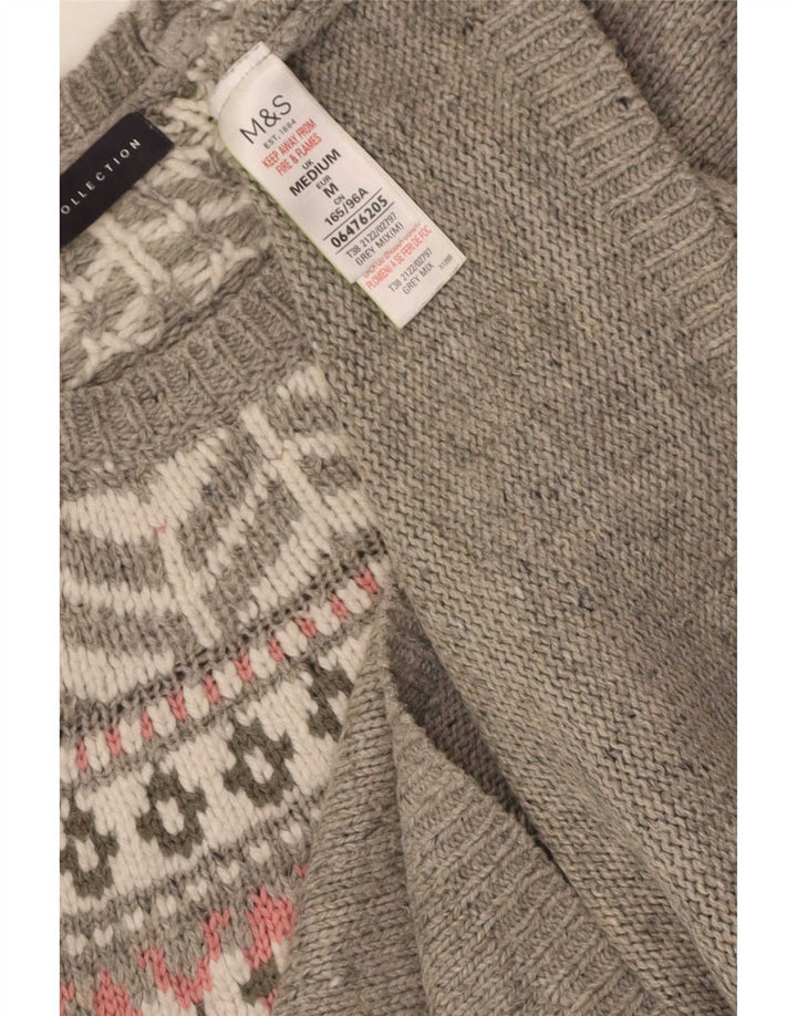 Marks & Spencer Dame Boat Neck Jumper Sweater UK 12 Medium Grey Fair Isle