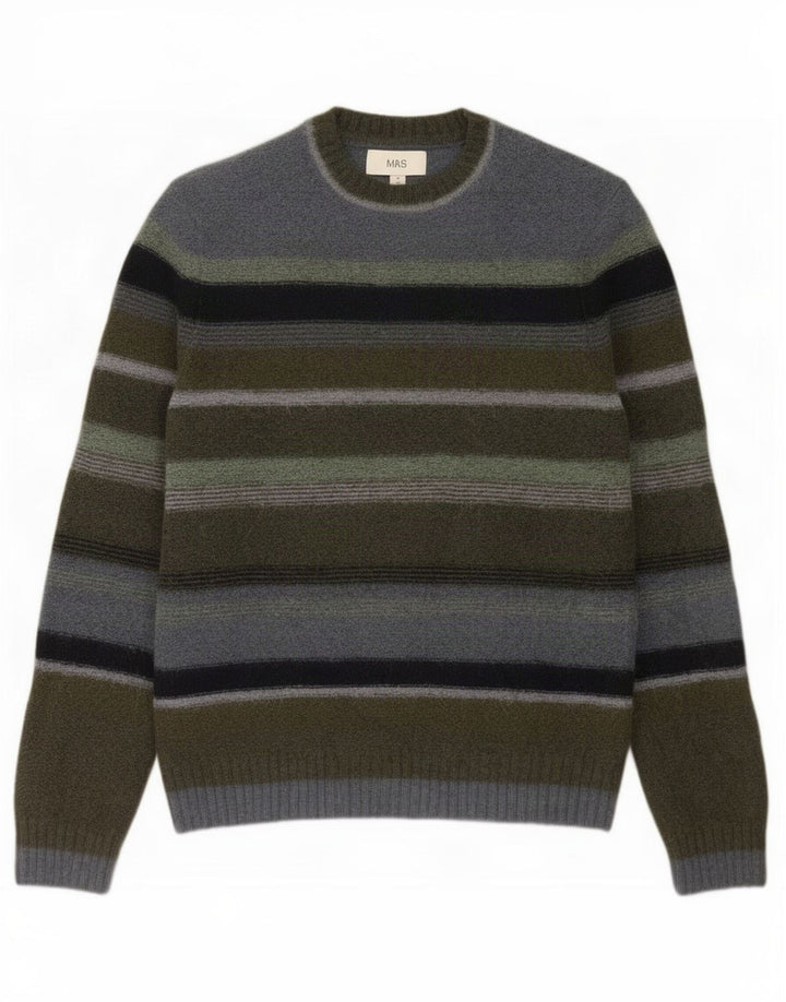 Marks & Spencer Herre sweater med rund hals, medium Khaki stribet