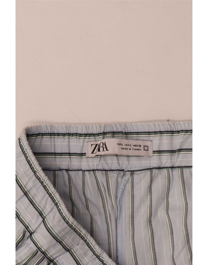 Zara Herre Chino Shorts Large W32 Blå Stribet Bomuld