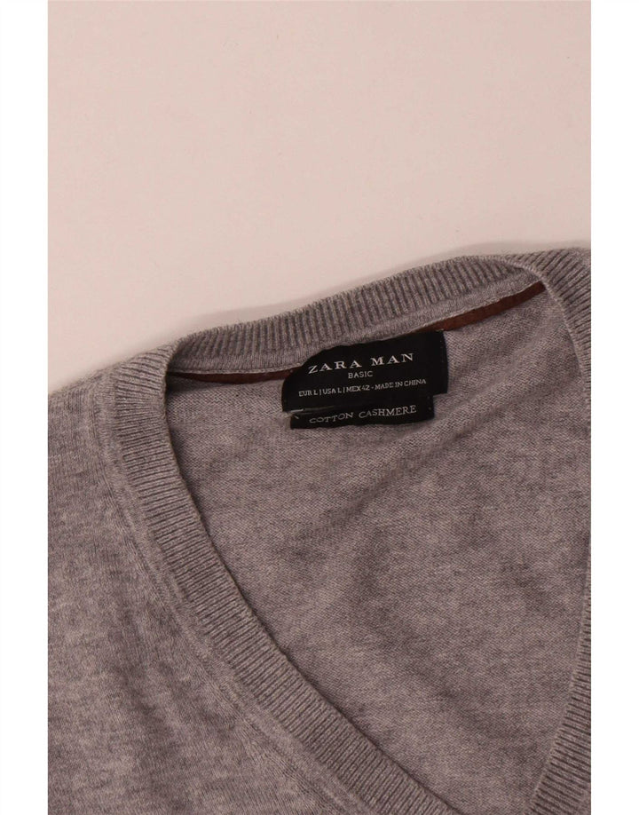 Zara Herre V-hals trøje Sweater Stor Grå Flecked Bomuld