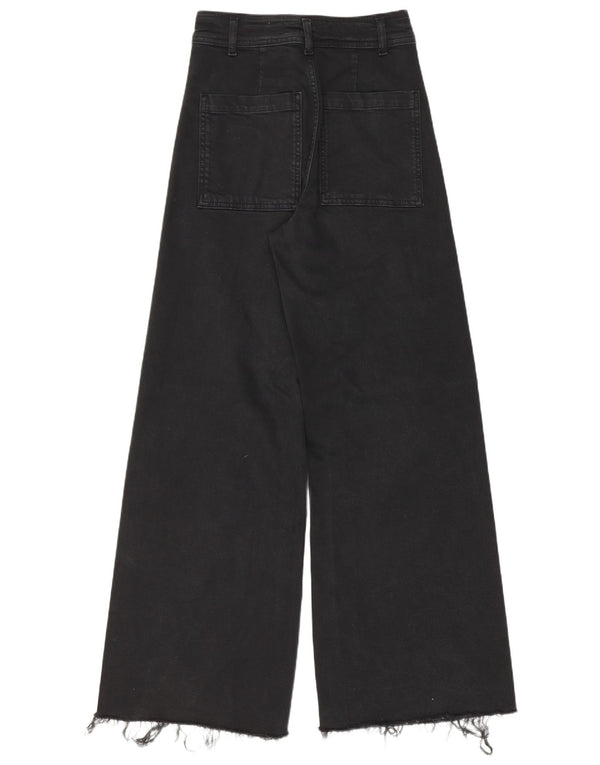 Zara Kvinder Højtaljede Brede Ben Jeans EU 34 2XS W24 L30 Sort Bomuld