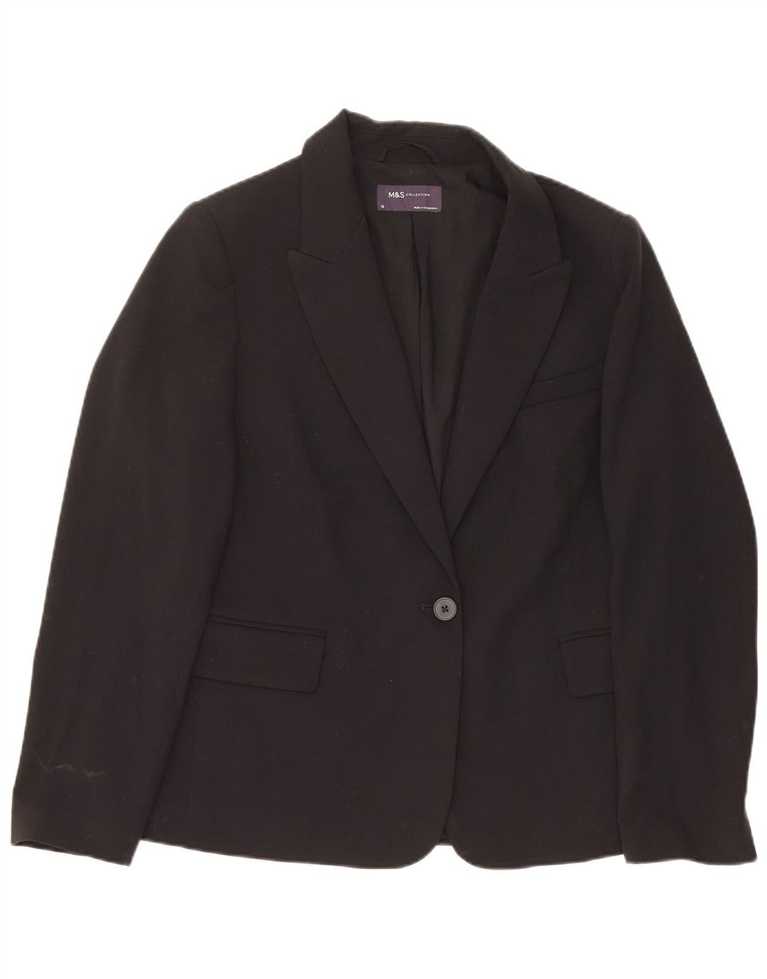 Marks & Spencer Dame 1 Knap Blazer Jakke UK 12 Medium Sort Polyester