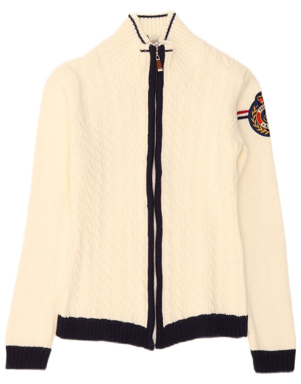 Vintage dame cardigan sweater UK 6 XS Hvid Colourblock Akryl