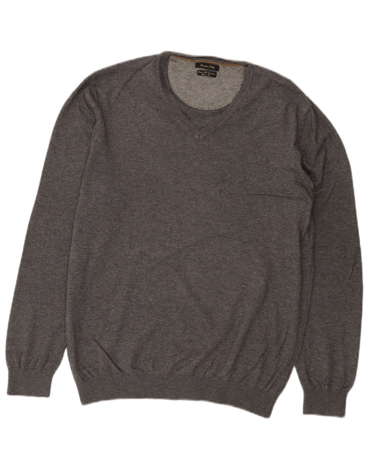 Massimo Dutti Dame V-hals sweater UK 16 Stor Grå Bomuld