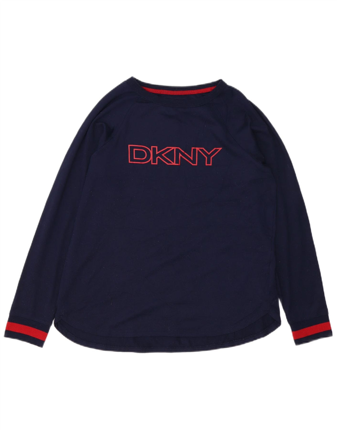 DKNY Dame Grafisk Top Langærmet UK 14 Medium Navy Blue Polyester