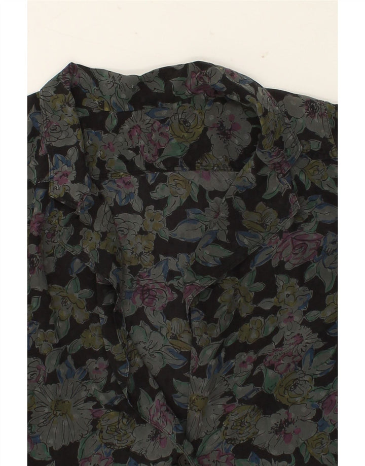 VINTAGE Womens 3/4 Sleeve 1 Button Blazer Jacket UK 12 Medium Grey Floral Vintage Vintage and Second-Hand Vintage from Messina Hembry 