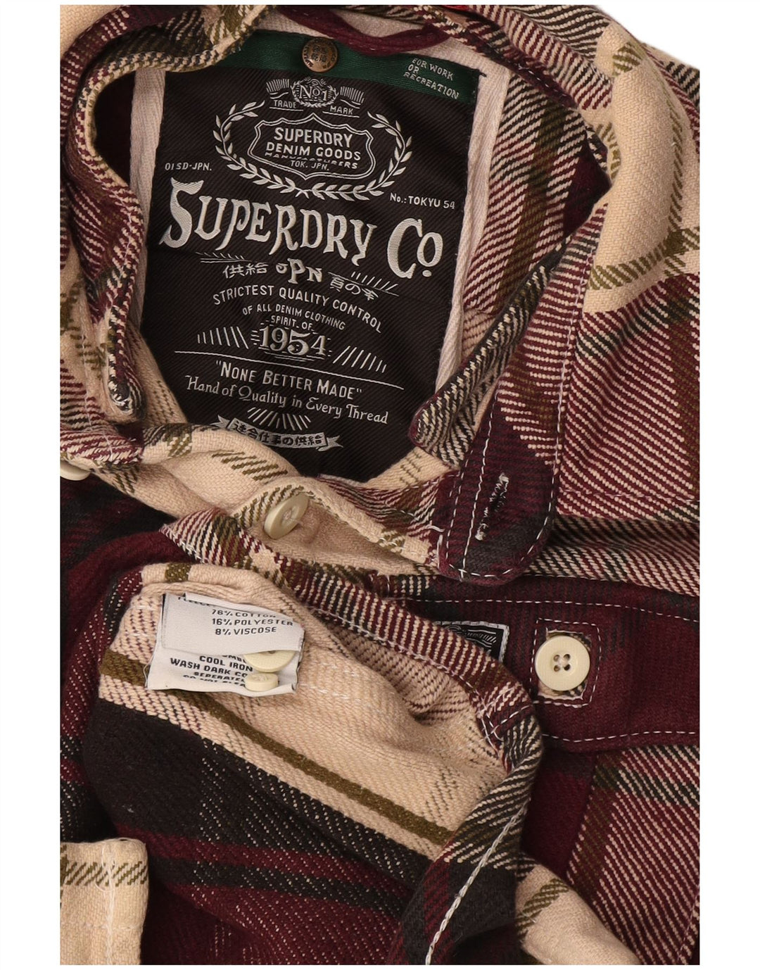 Superdry Flanelskjorte til mænd Lille Bourgogne ternet bomuld