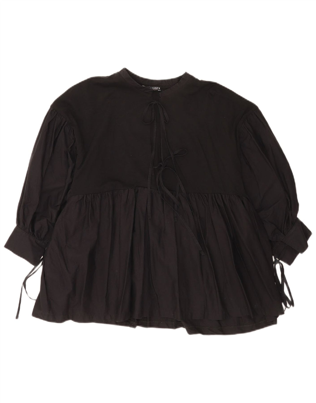 Zara Dame 3/4 ærmet bluse Top UK 14 Medium Sort Bomuld