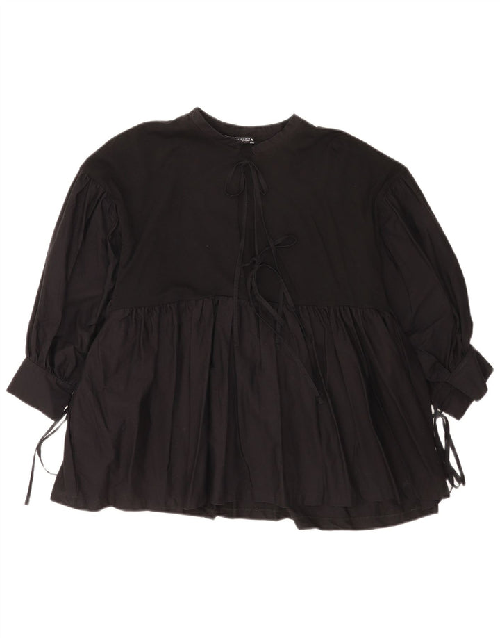 Zara Dame 3/4 ærmet bluse Top UK 14 Medium Sort Bomuld