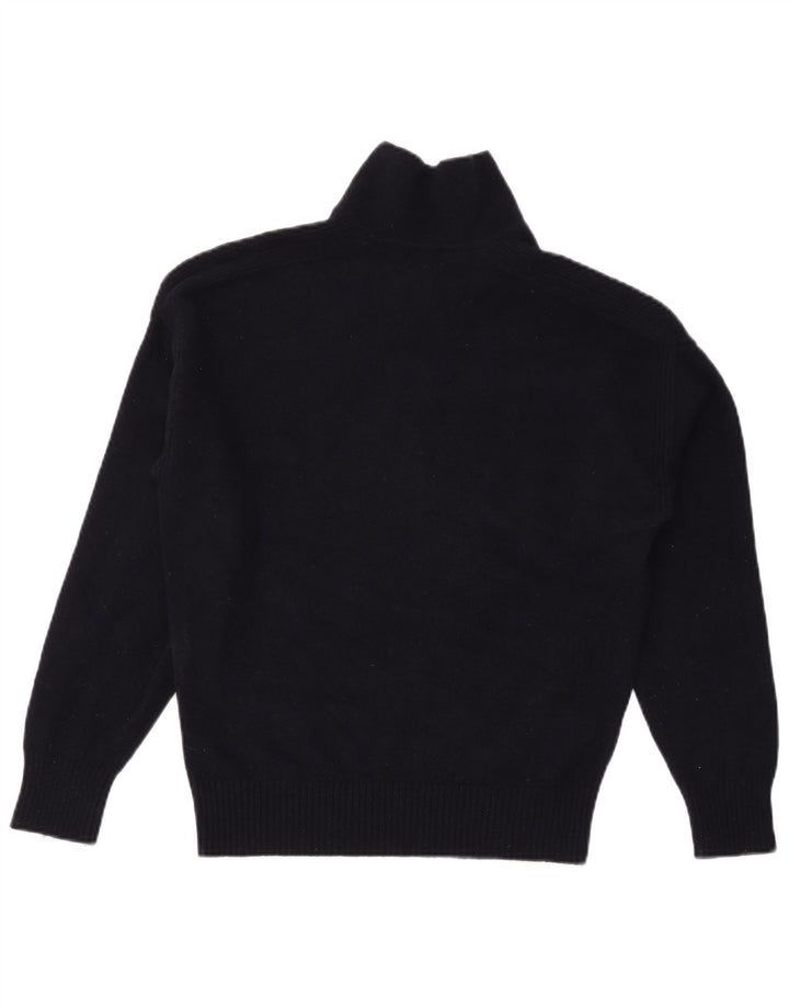 MASSIMO DUTTI Dame Polo Neck Jumper Sweater UK 14 Medium Navy Blue Wool