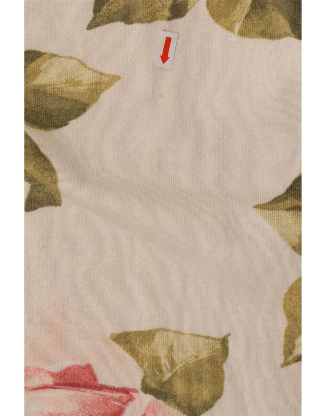 VINTAGE Dame Top Langærmet UK 16 Large Off White Blomsterbomuld