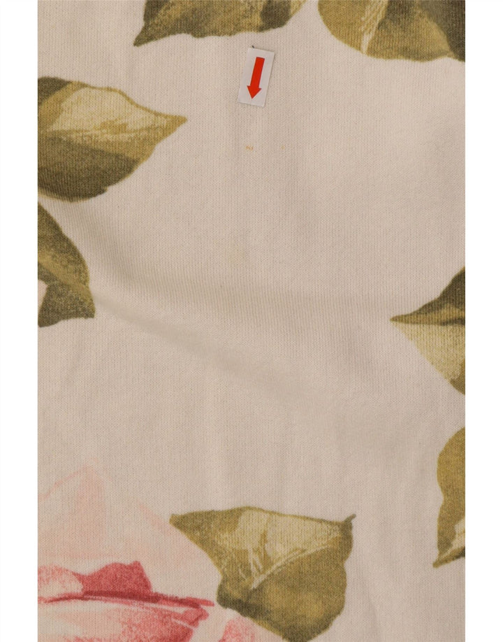 VINTAGE Dame Top Langærmet UK 16 Large Off White Blomsterbomuld