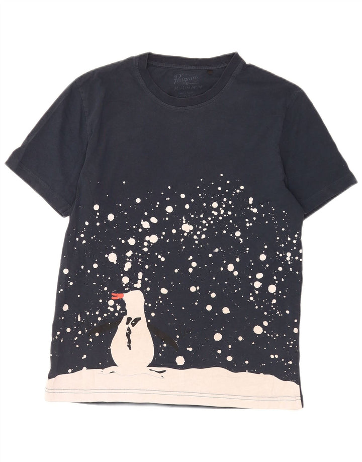 Penguin Herre grafisk T-shirt Top Medium Marineblå Colourblock Bomuld