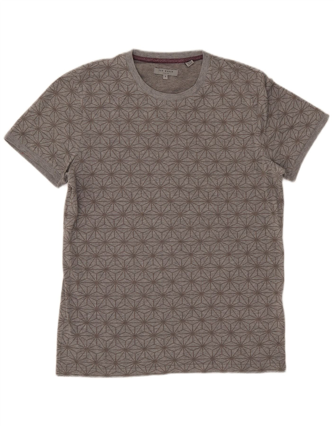 Ted Baker Herre T-shirt Top Størrelse 3 Medium Grå Geometrisk Bomuld