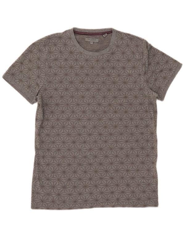 Ted Baker Herre T-shirt Top Størrelse 3 Medium Grå Geometrisk Bomuld
