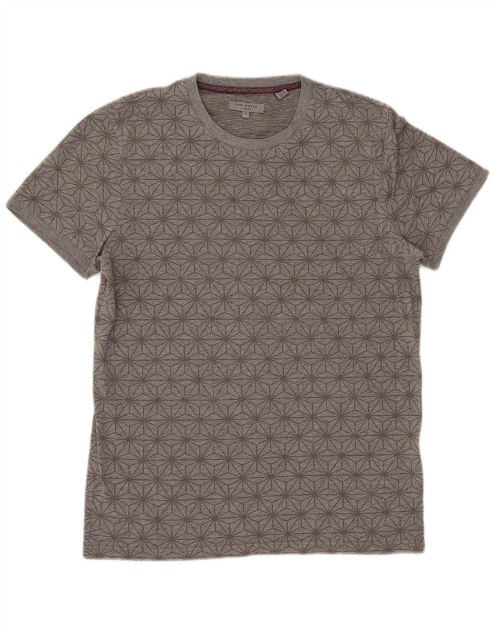 Ted Baker Herre T-shirt Top Størrelse 3 Medium Grå Geometrisk Bomuld