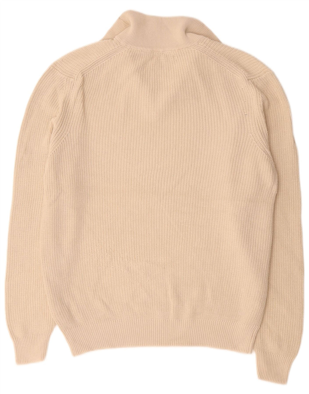 Zara Herre Zip Neck Jumper Sweater Stor Beige Bomuld