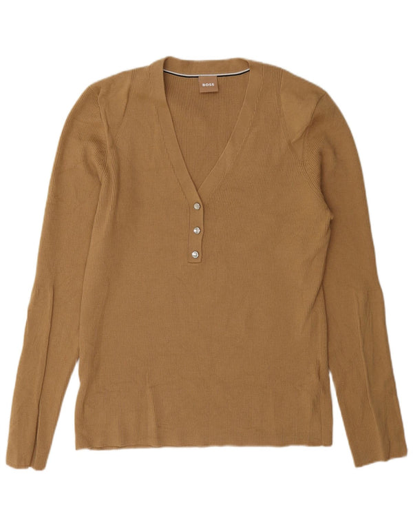 Hugo Boss Dame V-hals sweater UK 18 XL Beige Polyacrylic