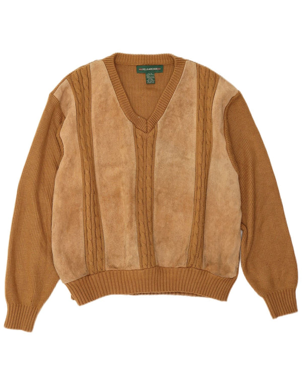 Herre ruskind V-hals sweater XL Beige Akryl