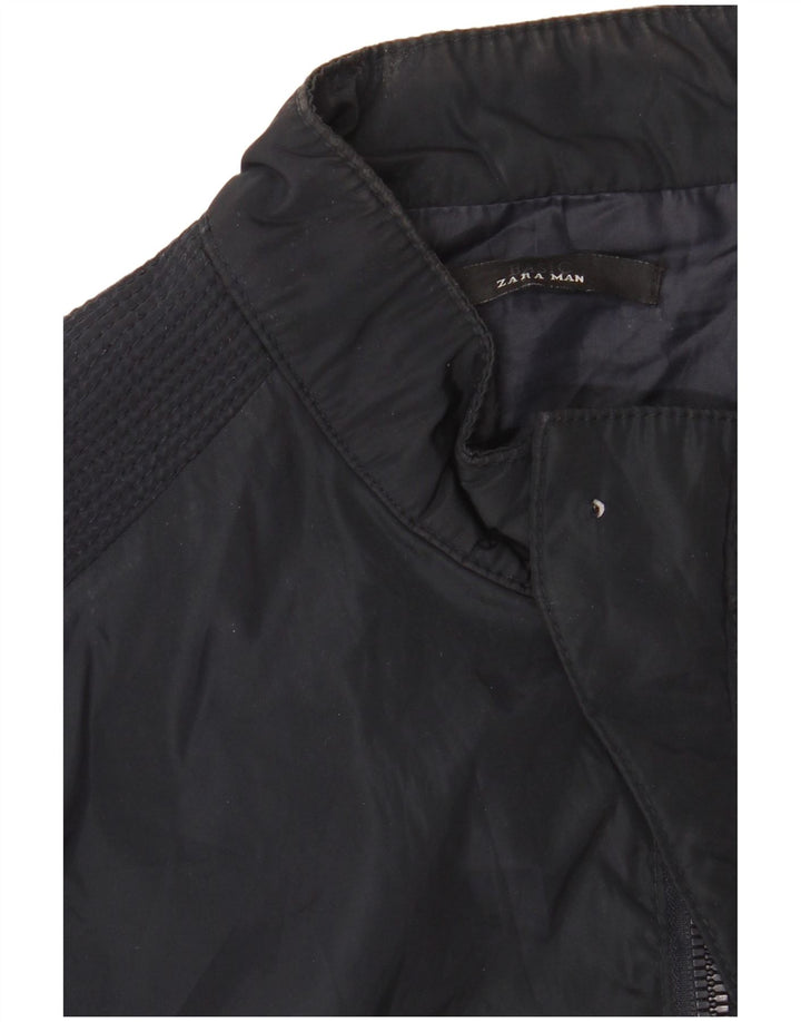 Zara Herre Bomber Jacket UK 42 XL Navy Blue Polyester