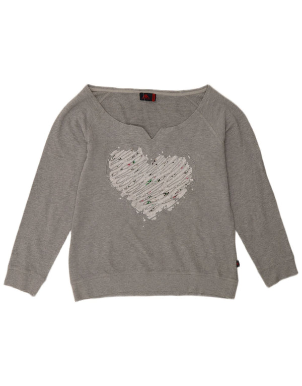 Kappa Dame Grafisk Sweatshirt Jumper UK 18 XL Grå Flecked Bomuld Heart