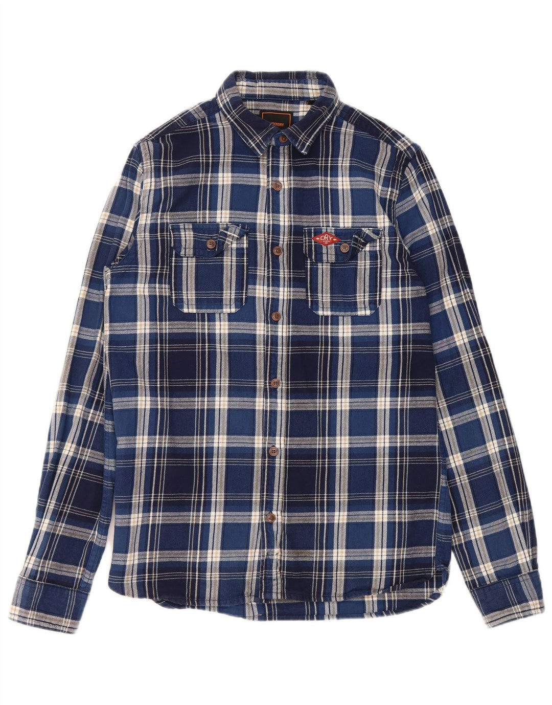 SUPERDRY Flanelskjorte til mænd, lille blå ternet bomuld